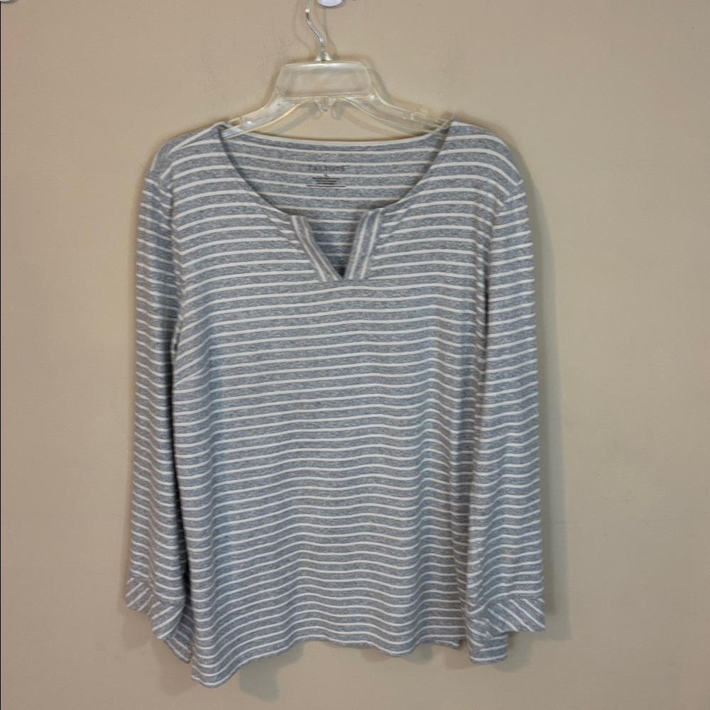 Talbots Striped Split Neck Long Sleeve Warm Tunic Top Size XL